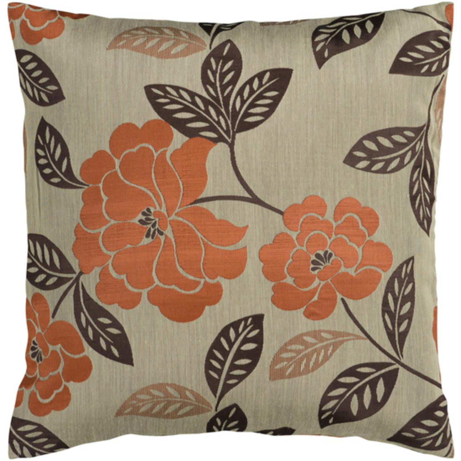 18 Orange And Chocolate Brown Romantic Floral Decorative Throw