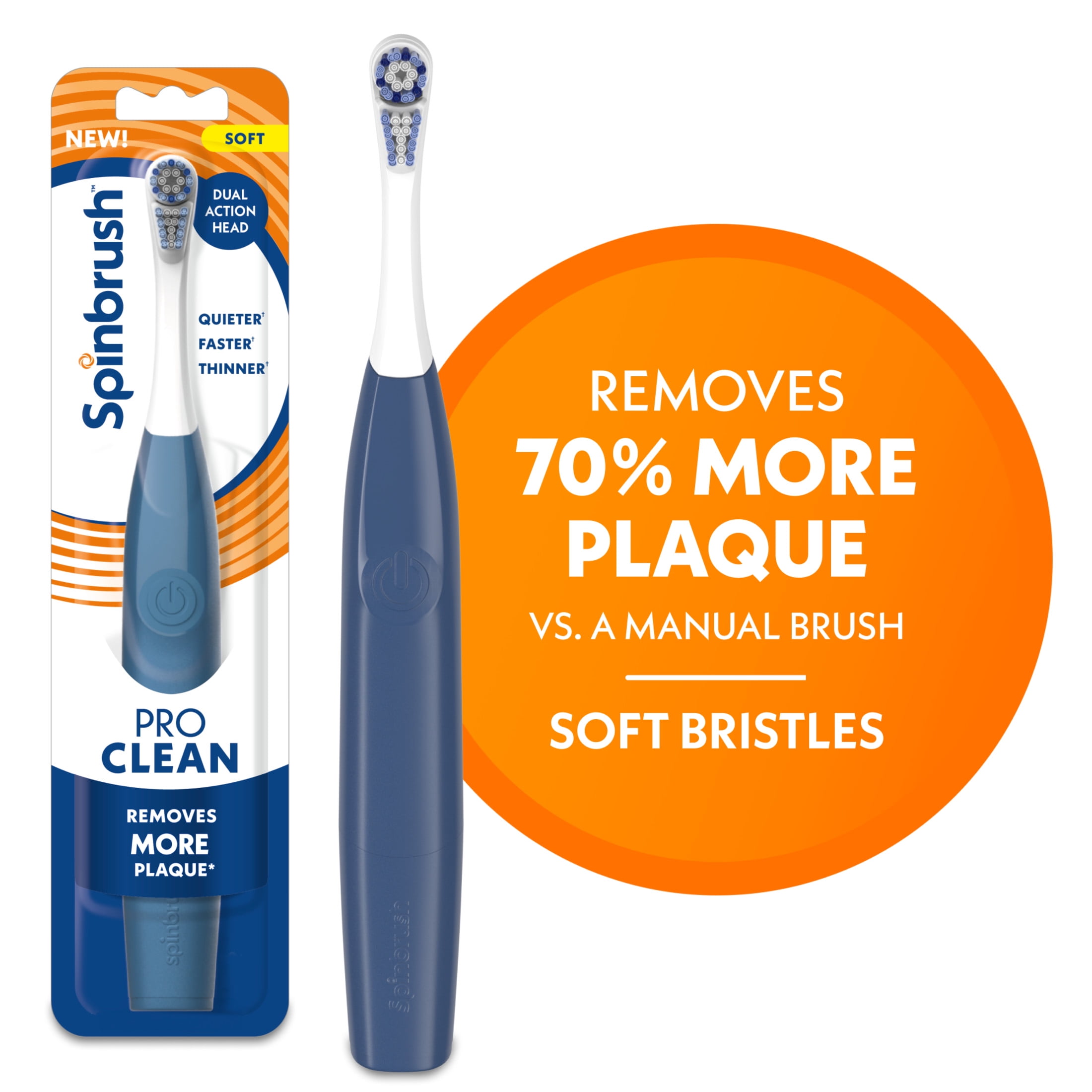 Spinbrush NEW PRO CLEAN Battery Powered Electric Toothbrush for Adults, Soft Bristles,  Blue,  1 Count