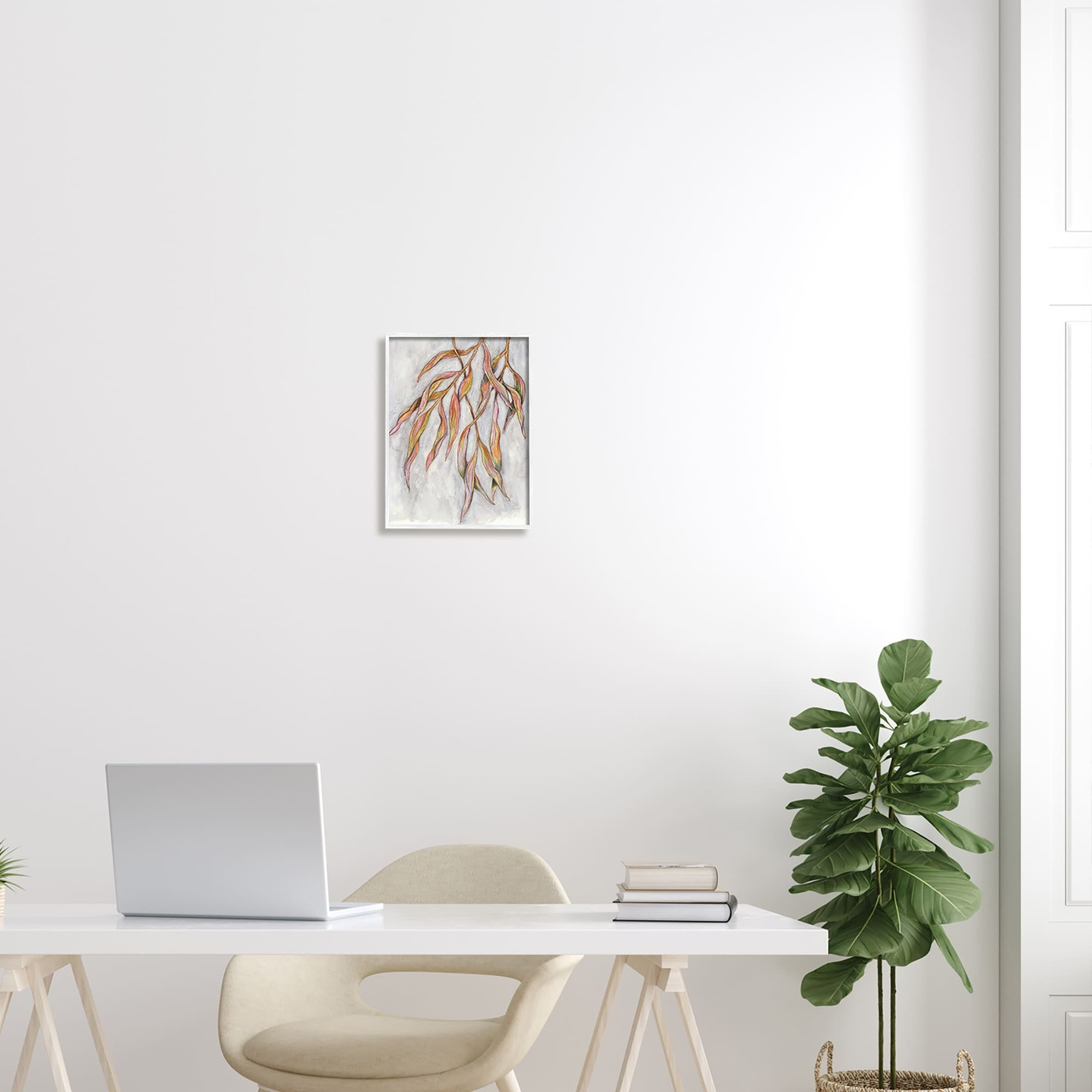 Stupell Industries Withering Leaves Botanicals Hanging Modern Watercolor Detail Painting White Framed Art Print Wall Art, Design by Elvira Errico