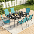 thumbnail image 2 of Arlopu 7pcs Outdoor Patio Dining Set, Patio Rectangular Metal Table & 6 Stackable Textilene Chairs, Outdoor Furniture for Backyard Garden Poolside, Blue, 2 of 9