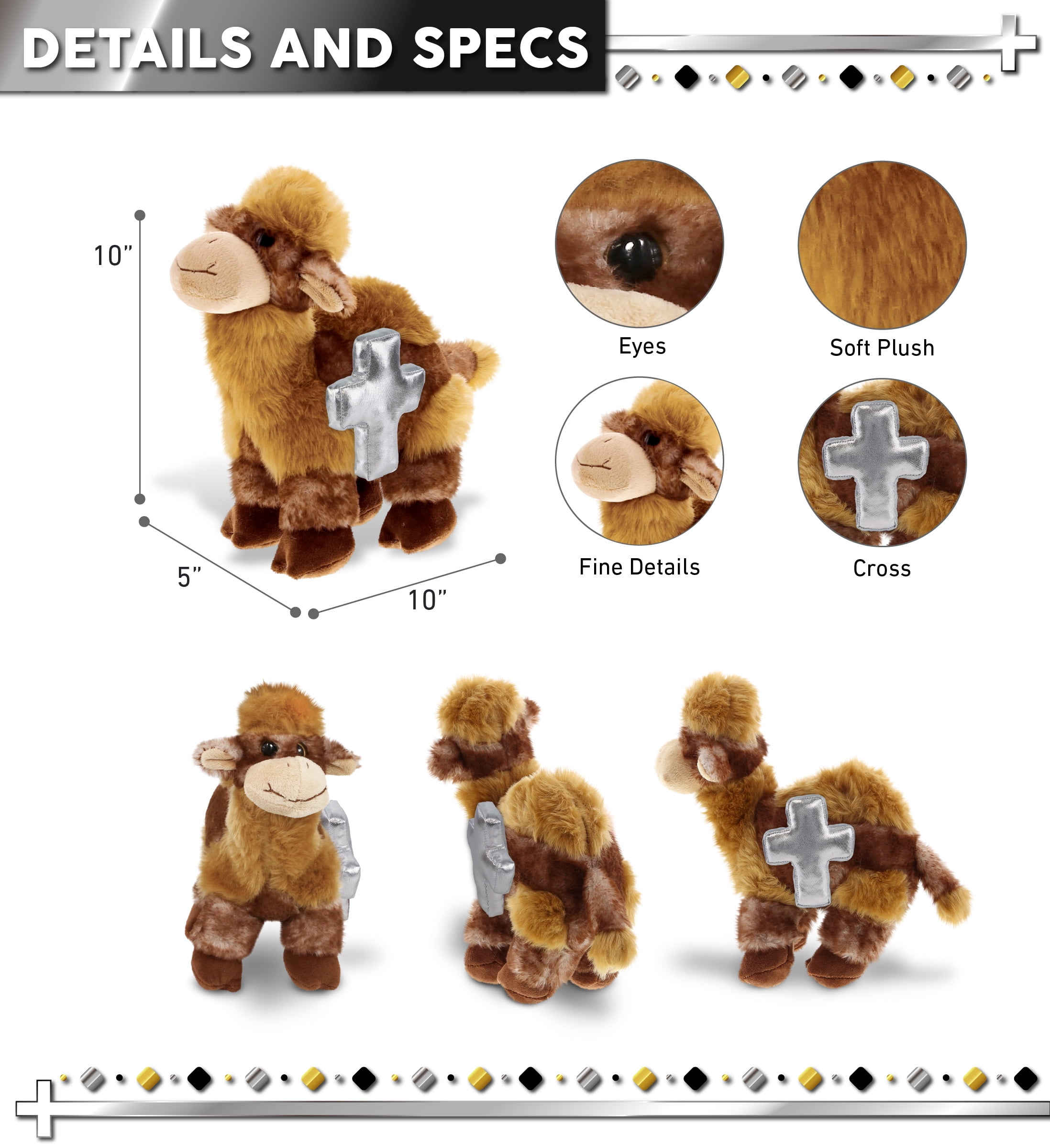 DolliBu Camel Stuffed Animal with Silver Cross Plush – Religious Baptism Gifts for Boys and Girls, Dedication Christening Gifts Plush Prayer Toy Healing Stuffed Animal - 10 Inches
