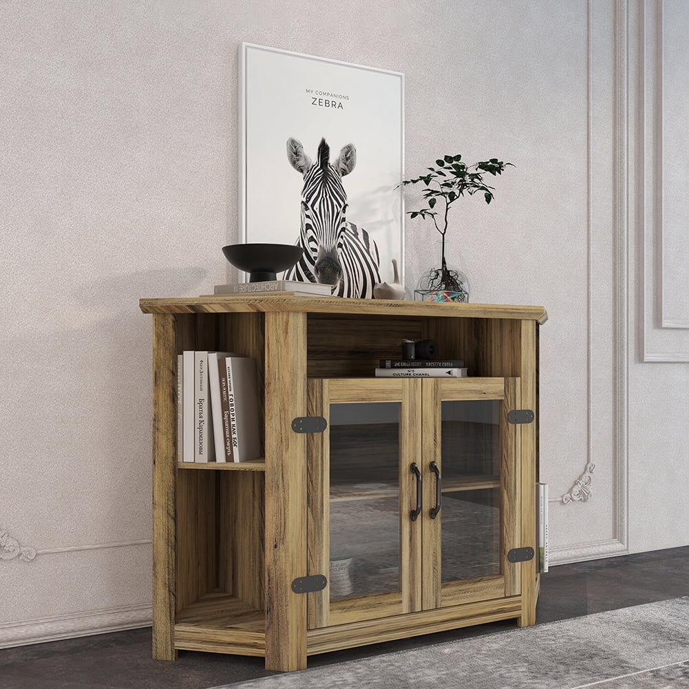 Kadyn 44 Inch TV Console, Modern Farmhouse Entertainment Center with Double Doors and Storage Cabinets, Wood TV Stand for TVs up to 48 Inches, Yellow Walnut