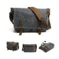 thumbnail image 2 of ISMART Oil-Waxed Canvas & Genuine Leather Patchwork Messenger Bag - Casual Canvas Men's Shoulder Bag, Crossbody Bag, Vintage Style Laptop Bag, 2 of 2