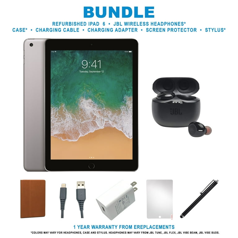 Restored Apple iPad 6 (2018) Bundle, 32GB, Space Gray, Wi-Fi, JBL Wireless  In-Ear Buds, Case, Tempered Glass, Stylus Pen, Charging Accessories  (Refurbished) - Walmart.com