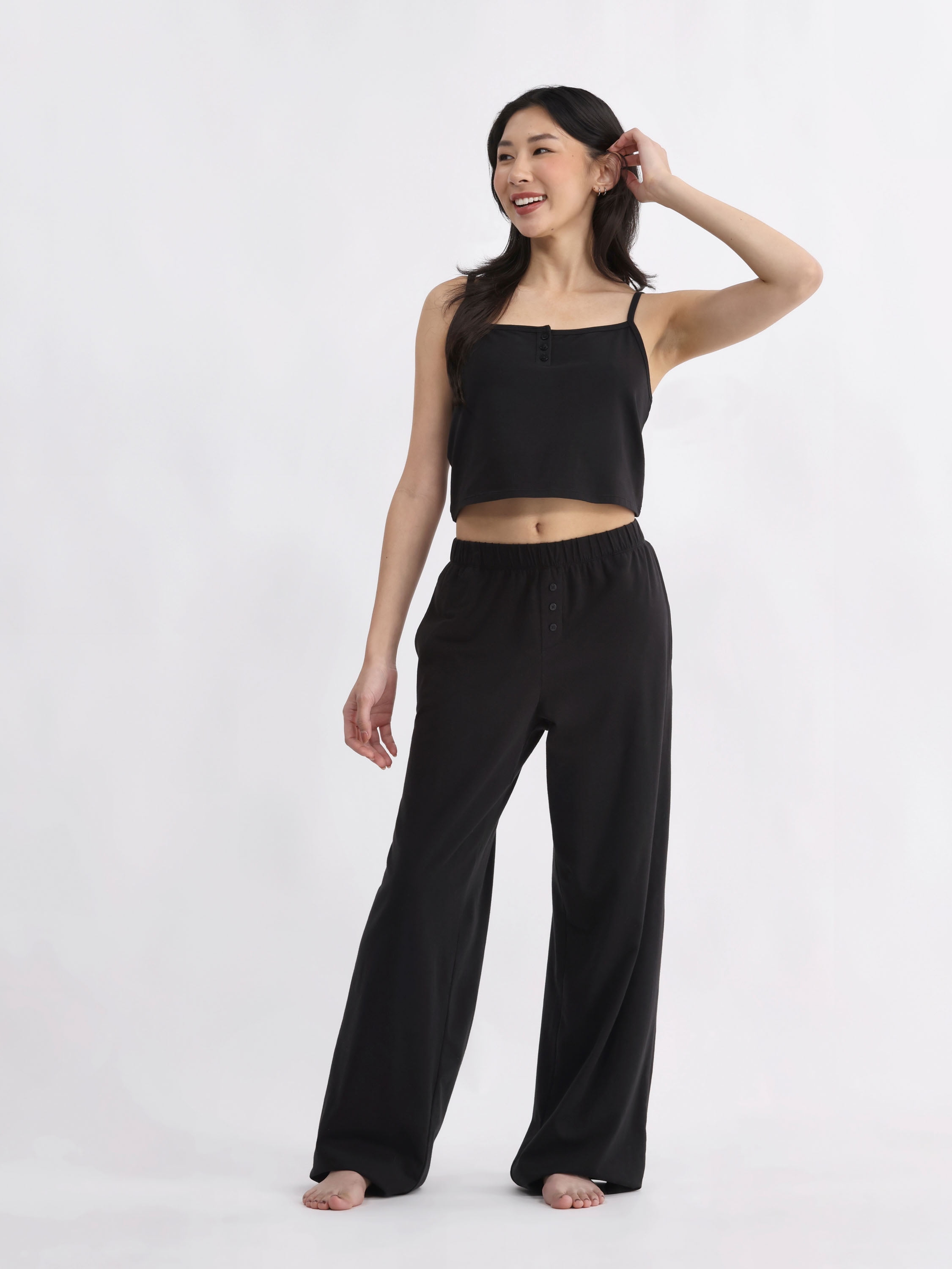 No Boundaries Jersey Sleep Henley Cami, Women's XXS-3X