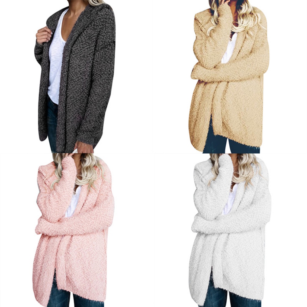 Women Hooded Coat Faux Fur Zipper Coat Women Oversize Fleece Soft Jacket Thick Long Sleeve Plush Jackets Pink L - image 5 of 5