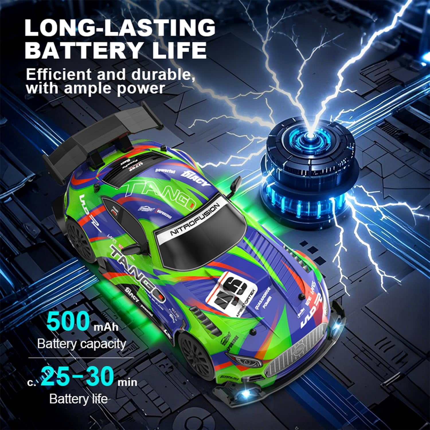 AIGIA RC Drift Car 1:24 Scale 30KM/H High Speed 4WD 2.4GHz Racing Sport Toy Car with LED Lights Racing and Drift Wheels