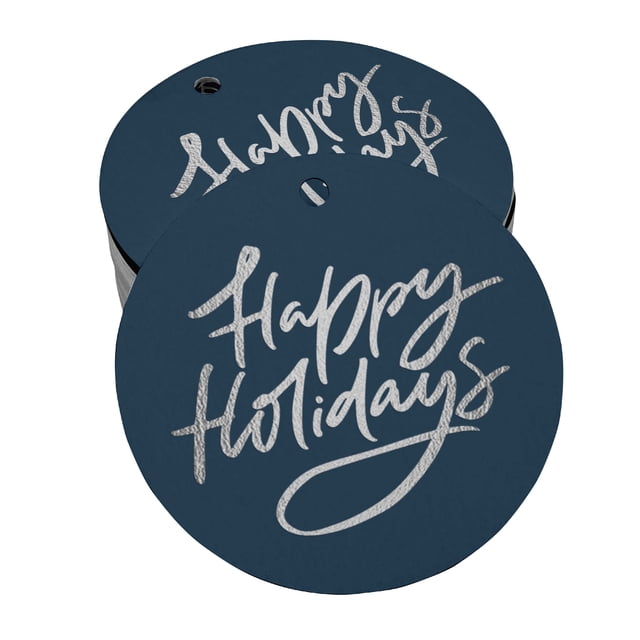 Inkdotpot 50 Pack Real Silver Foil Paper Tags Happy Holiday Favor Hang Tags