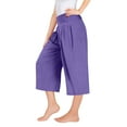 thumbnail image 6 of Mwjwdo Kids Capri Pants for Girls Casual Summer Cotton Linen Wide Leg Elastic Waist Lounge Pants with Pockets Purple 13 Years, 6 of 7