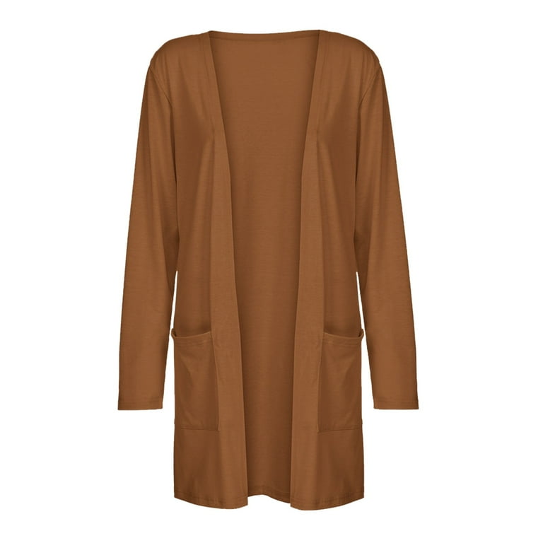 Knosfe Light Brown Open Front Cardigan for Women Long Sleeve