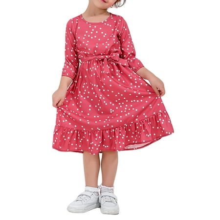 

Amuver Mommy and Me Matching Clothes Mom Kid Girls Dots Print Ruffle Dress with Belt Baby Girls Romper Skirt