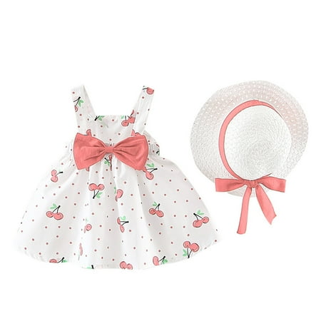 

Bow Kids Princess Dresses Girls Hat Toddler Sleeveless Outfits Baby Dot Girls Outfits&Set Baby Girl Dress Mint