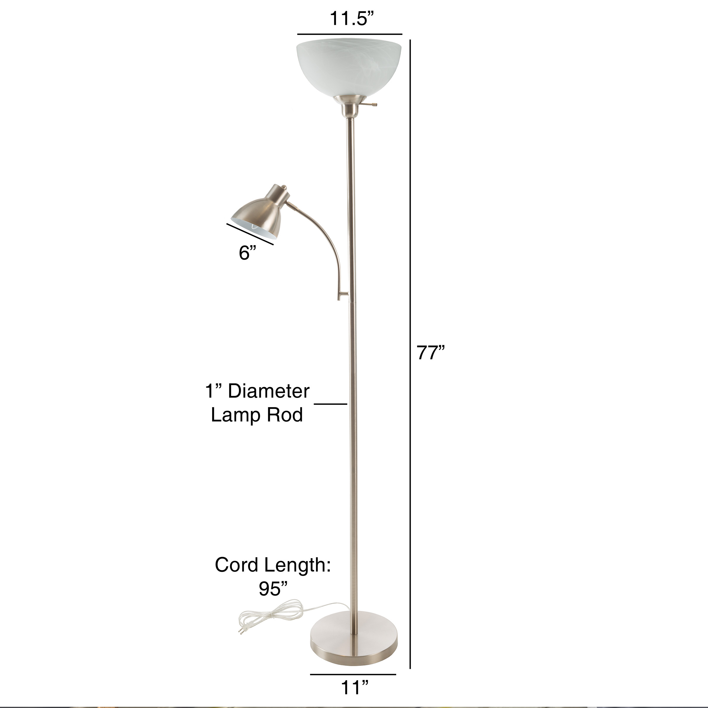 Torchiere Floor Lamp with Reading Light-Sturdy Metal Base