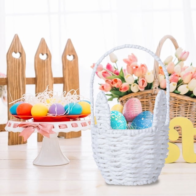 Decoraciones de Pascua, adornos de Pascua, regalos de Pascua, cesta tejida de conejo de Pascua, cesta de almacenamiento de conejo de orejas largas, bolsa de mano, cesta de almacenamiento de huevos de