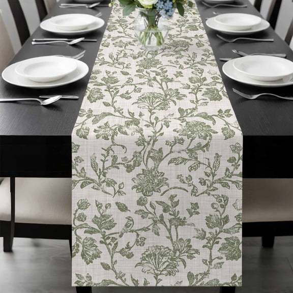 Spring Flowers Table Runner 72 Inches Long, Farmhouse Sage Green Pastoral Floral Leaf Kitchen Coffee Dining Table Decoration for Home Party Birthday Wedding Home Decor 13x72 Inches