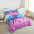 thumbnail image 3 of Manfei Horse Slihouette Queen Comforter Set,Chic Glitter Print Bedding Sets,Gradient Pink Blue Bedding Comforter Set For Girls,Microfiber Bedroom Decor Reversible,3pcs, 3 of 8