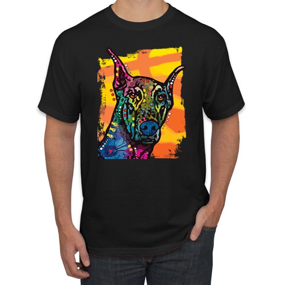 Cute Colorful Rainbow Doberman Dog Dog Lover Men's Graphic T-Shirt, Black, Small
