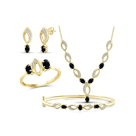 Gold Sapphire Set (JewelersClub 3 3/4 Carat T.G.W. Sapphire And White Diamond Accent 14k Gold Over Silver 4-Piece Jewelry)