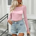 thumbnail image 3 of Lace Tops for Women Long Sleeve Mesh Slim Fit Crop Top Mock Neck Sheer Blouse Fashion Shirts Streetwear (S, Pink), 3 of 6