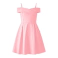 thumbnail image 3 of ASEIDFNSA Girls Sleeveless Off Shoulder Dress with Ruffle Neckline and A Line Skirt (Pink,6-7 Years), 3 of 4