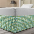 thumbnail image 1 of Floral Bed Skirt, Summer Flowers and Leaves on Striped Background, Elastic Bedskirt Dust Ruffle Wrap Around for Bedding Decor, 4 Sizes, Seafoam Mustard, by Ambesonne, 1 of 2