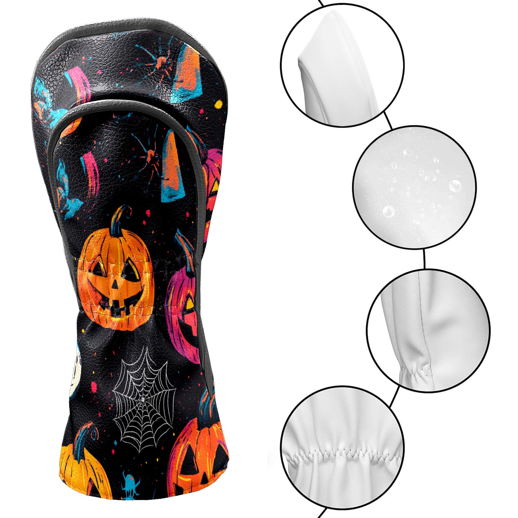 Golf Club Covers PU Leather Waterproof Head Covers for Fairway Woods Hybrids Cute Halloween Pumpkin