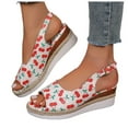 thumbnail image 3 of LUOGENLI Female Womens Sandals Comfortable Walking Ladies Summer Cherry Printed Soft Leather Buckle Slope Heel Thick Bottom Large Size Fish Mouth Sandals Sandals for Women 2024 Heel Support 40, 3 of 9