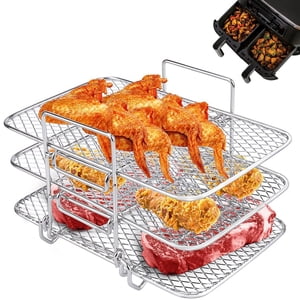 Air Fryer Rack, 3 Tier Grid Air Fryer Dehydrate Rack, Multifunctional Stackable Stainless Steel Grill Pan for Ninja Foodi AG300 AG400 DZ201 DZ40 Air Fryers, Ovens, Press Cookers