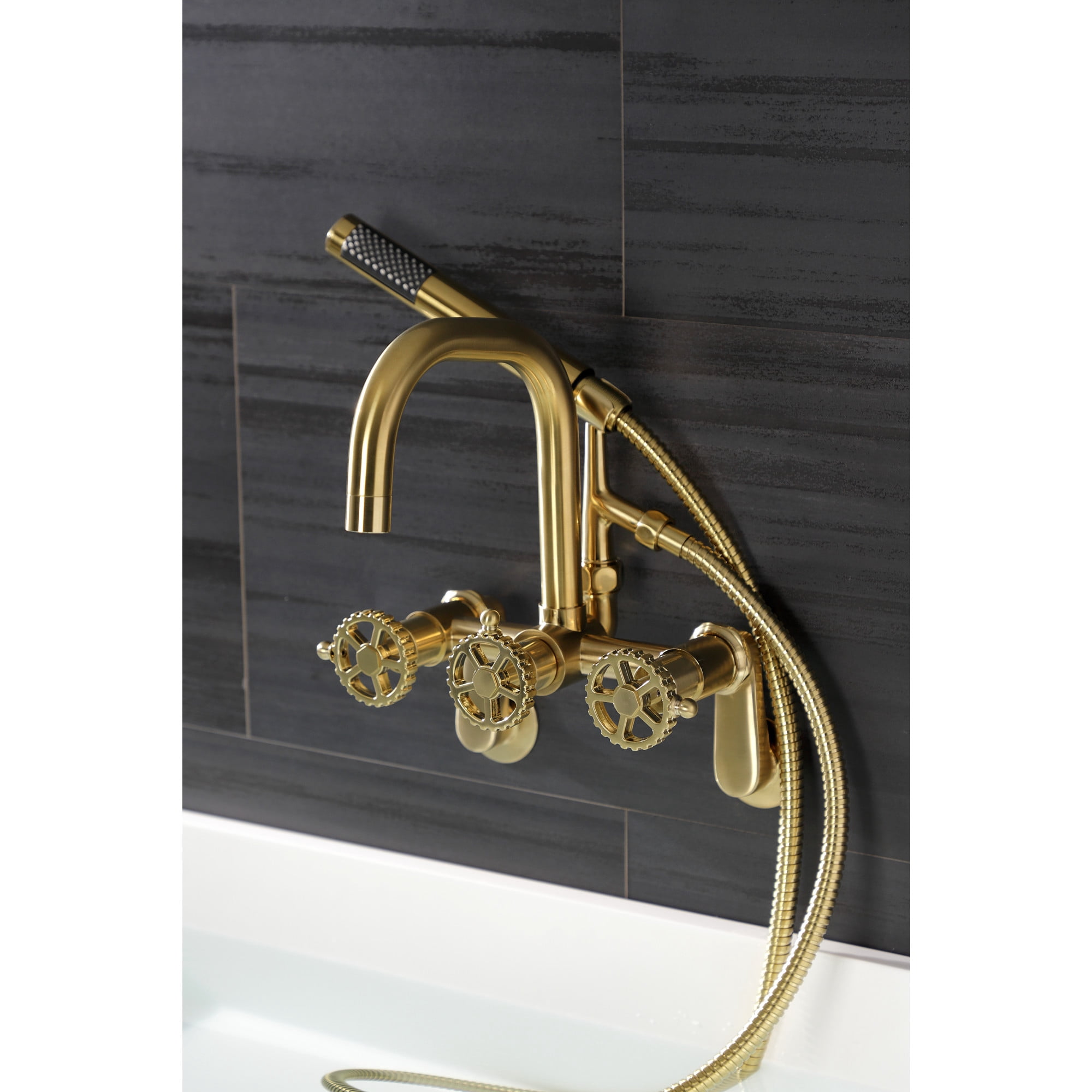 Kingston Brass AE8457CG Fuller Wall Mount Clawfoot Tub Faucet, Brushed Brass