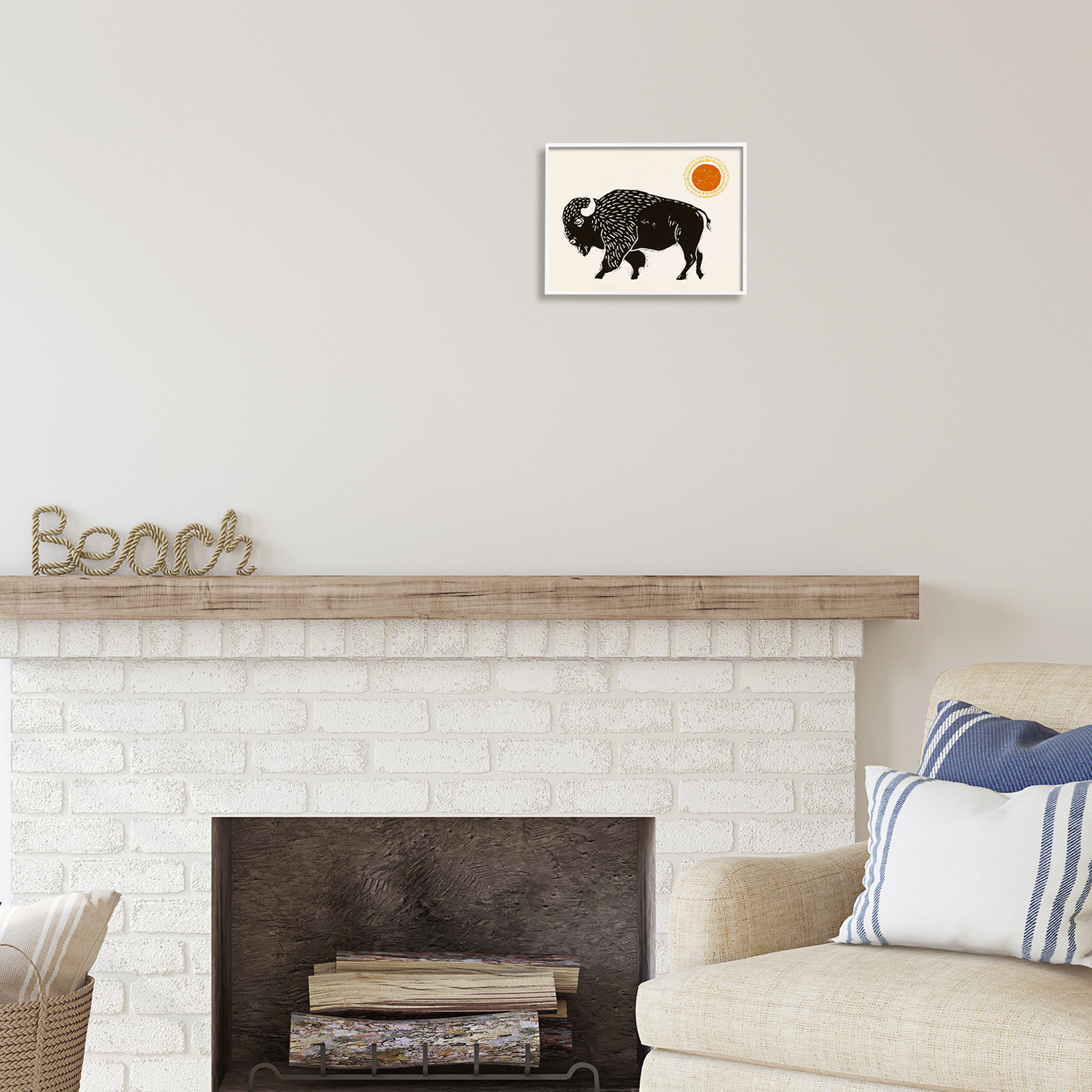 Stupell Industries Boho Bison Facing Left Animals & Insects Painting White Framed Art Print Wall Art, 14 x 11