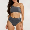 thumbnail image 2 of RUTAYY Swimwear Women Solid Color Pleated Bikini Set Belly Cinching 2PCS Swimsuit Shoulder Split Swimsuit Seaside Beachwear, 2 of 6
