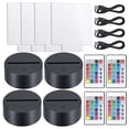 thumbnail image 1 of 3D Night LED Light Lamp Base with 4 Clear Acrylic Sheets 4 Remote Controls Adjustable 16 Colors for Child Room Bar,4 x lamp base 4 x Acrylic sheet 4 x remote control 4 x USB cable,black, 1 of 7
