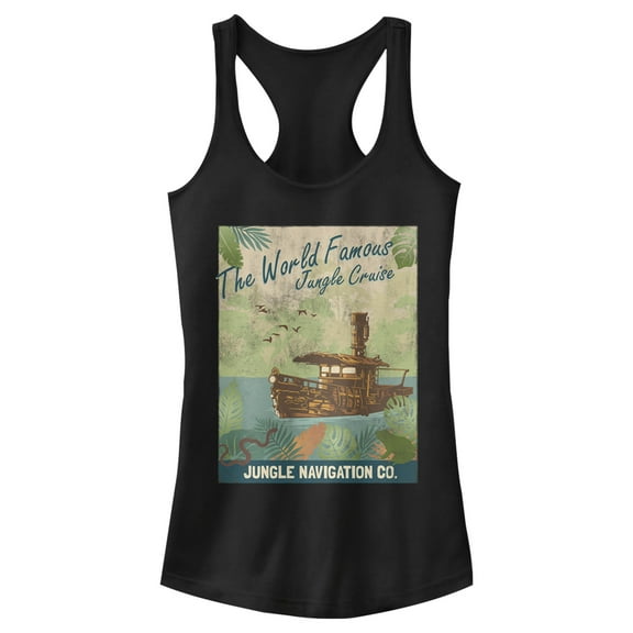 Junior's Jungle Cruise La Quila Retro Poster  Racerback Tank Top Black 2X Large