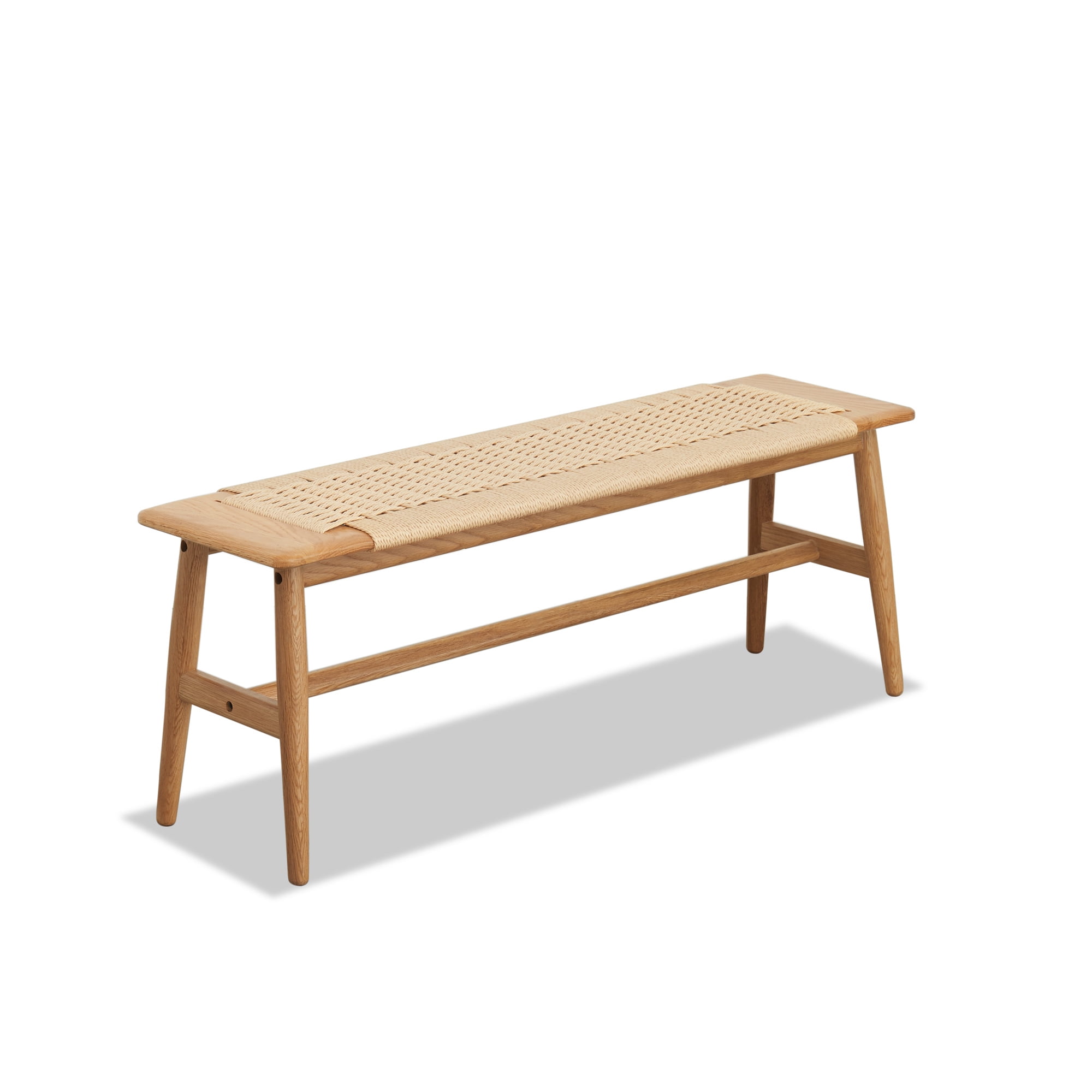 MAYEERTY Design Natural Oak Wood Dining Bench – Handwoven Cane Seat for Dining Room, Bedroom, or Bathroom (Oak)