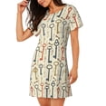 thumbnail image 2 of Honeii Vintage Keys1 Print Women's Loose Short Sleeve Nightgown, Soft Cotton Sleepwear, Comfy Loose Fit Pajama Dress for Sleep and Lounge, 2 of 6