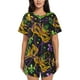 thumbnail image 1 of Fotbe Mardi Gras Surface Conjunto de Pijama Estampado para Mujer, 2 Piezas, Ropa de Dormir con Camiseta de Manga Corta y Shorts Suaves-4X-Large, 1 of 6