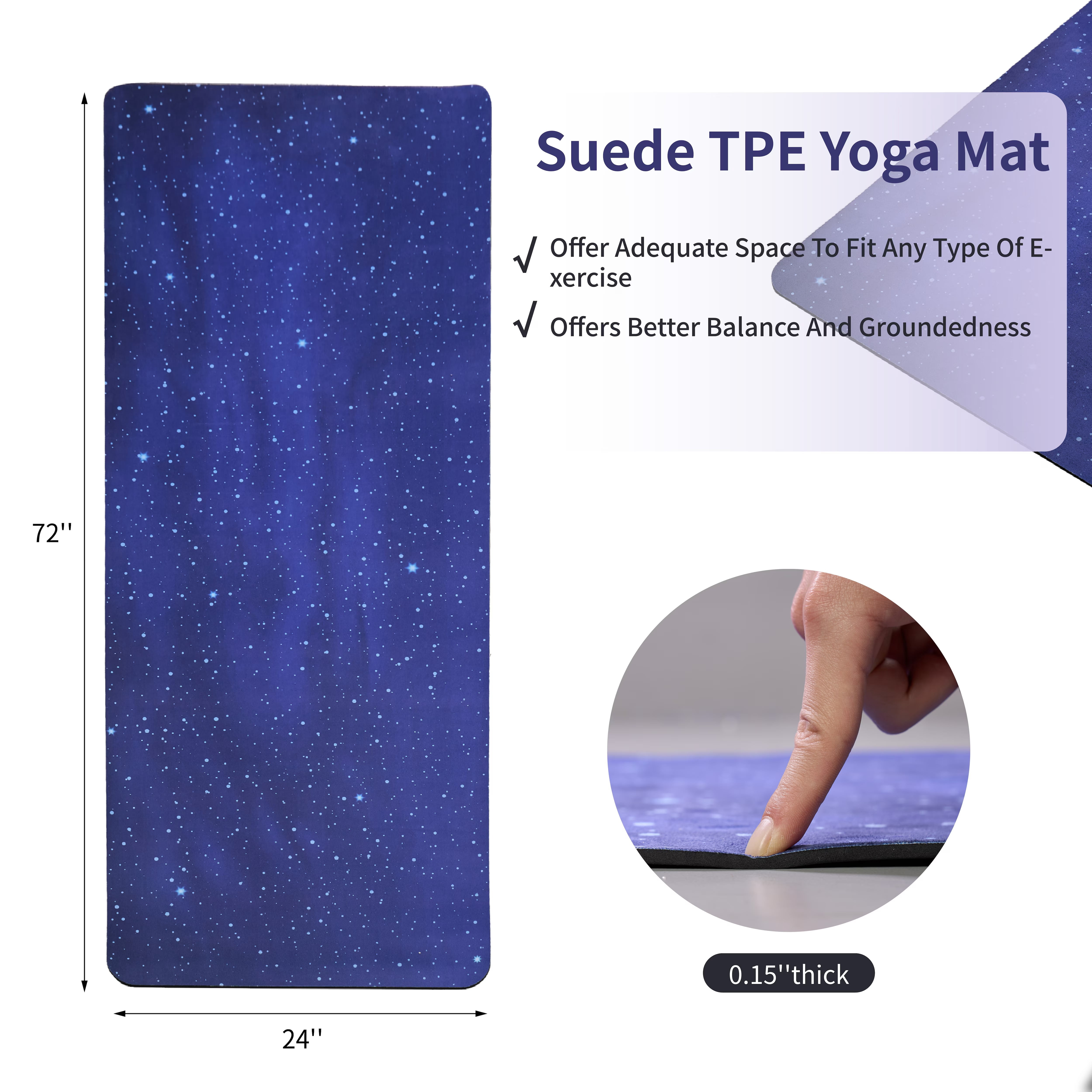 Avobird Yoga Mat, Non-Slip Design, Professional TPE Exericise Mat,72" x 24" 5mm Thick, Multi-Purpose Workout Mat for Women, Pilates Fitness and Floor Exercises(Blue Sky)