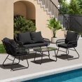 thumbnail image 6 of Bifanuo 4-Piece Rattan Outdoor Patio Dining Set with Cushions and Metal Table, Black/Black, 6 of 8