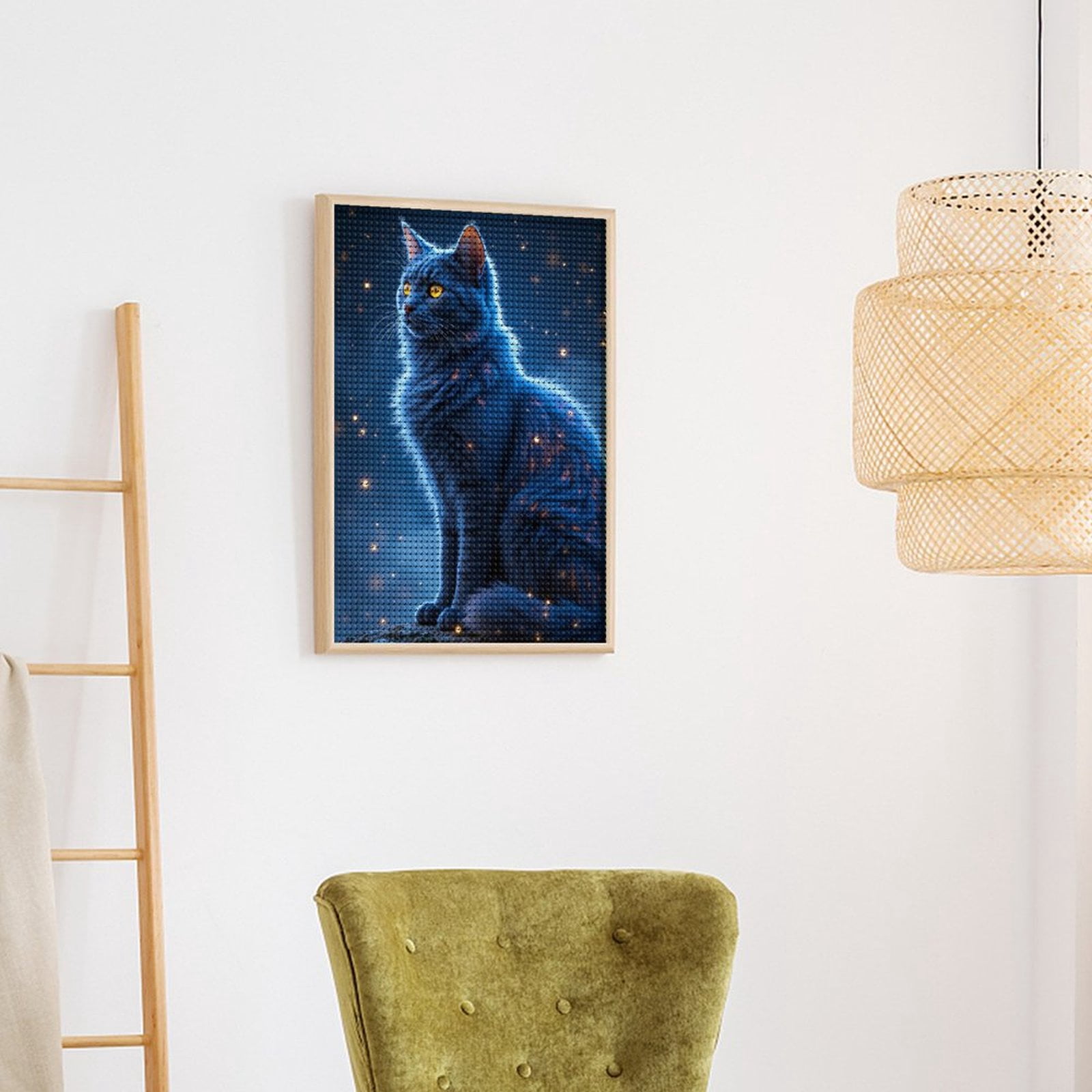 Diamond Art Kits for Adults, Mystical Blue Cat Under Stars 5D Diamond Painting Kits for Adults Beginners, DIY Full Drill Diamond Painting, Gem Art and Crafts 12x16