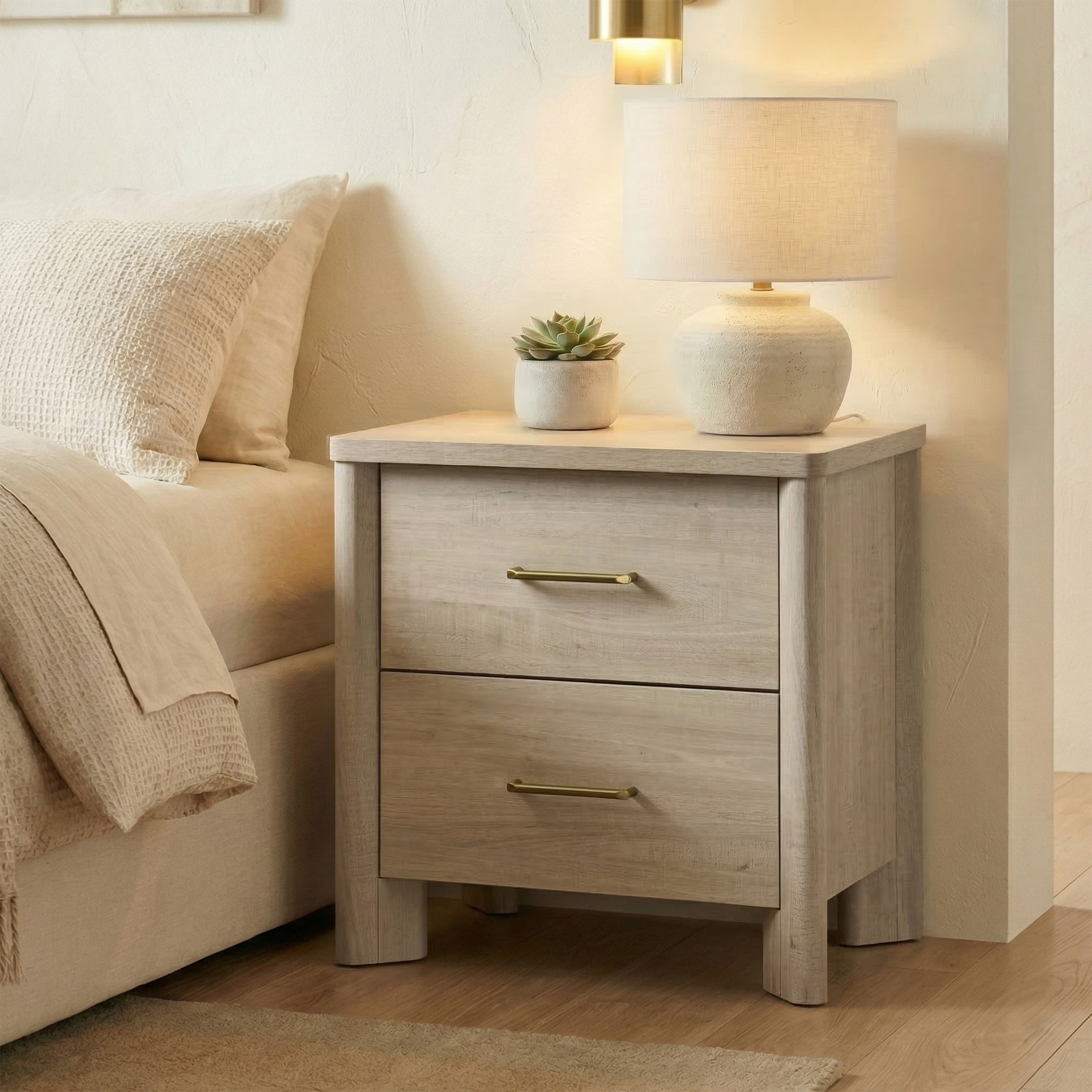 Furniture of America Gracie Modern Wood 2-Drawer Kids Nightstand with USB Ports, Cool Beige