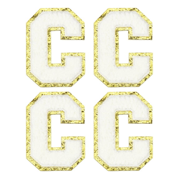 Uxcell Chenille Letter Patches 3.1" Alphabet C Iron on Embroidered Patch for Clothing(White, Pack of 4)