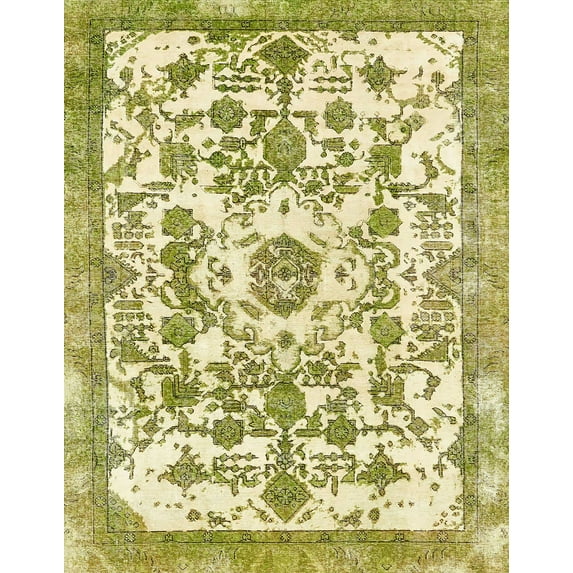 Ahgly Company Machine Washable Indoor Rectangle Abstract Dark Yellow Green Area Rugs, 8' x 12'