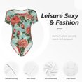 thumbnail image 4 of Bingfone Motif Fleurs Roses Justaucorps à Col Rond pour Femmes, Bouton Pression Manches Courtes, Adapté pour Fête, Sport, Usage Quotidien-TTG, 4 of 7