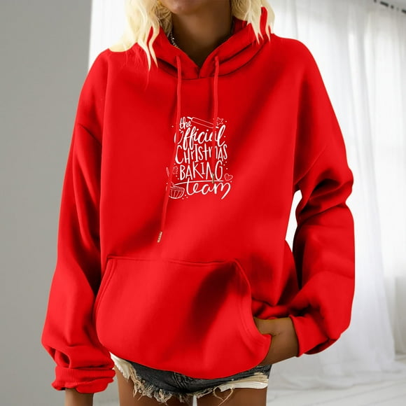 Amzcrzy Hoodies for Women Christmas Hoodie Women's Fashion Printing Long Sleeve Pocket Pullover Shirt Blouse Hooded Sweatshirts Pullover Hoodie Women's Sweatshirts and Hoodies 2XL
