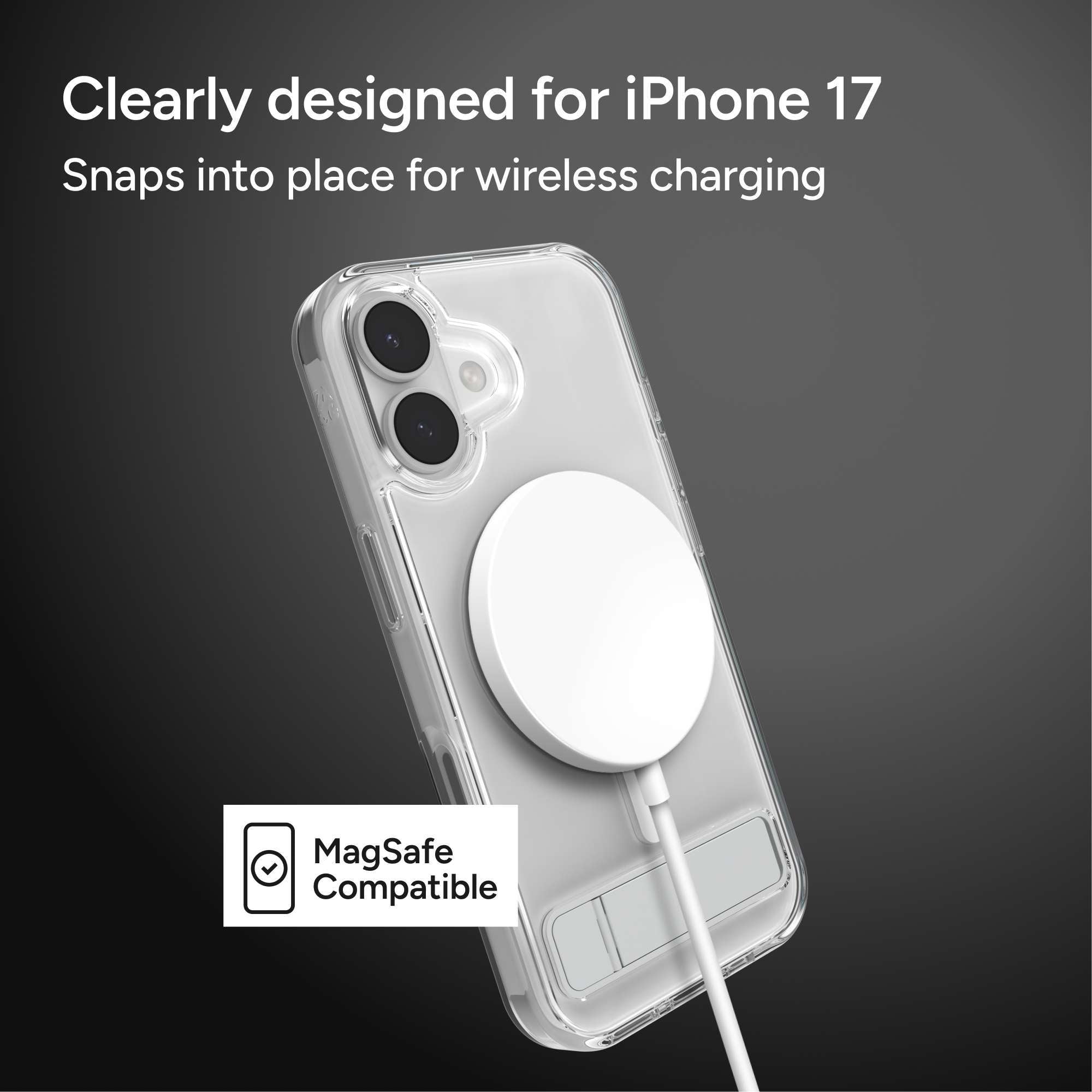 ZAGG Clear Snap with Kickstand - Apple iPhone 17 Clear Case with MagSafe and Built-In Kickstand
