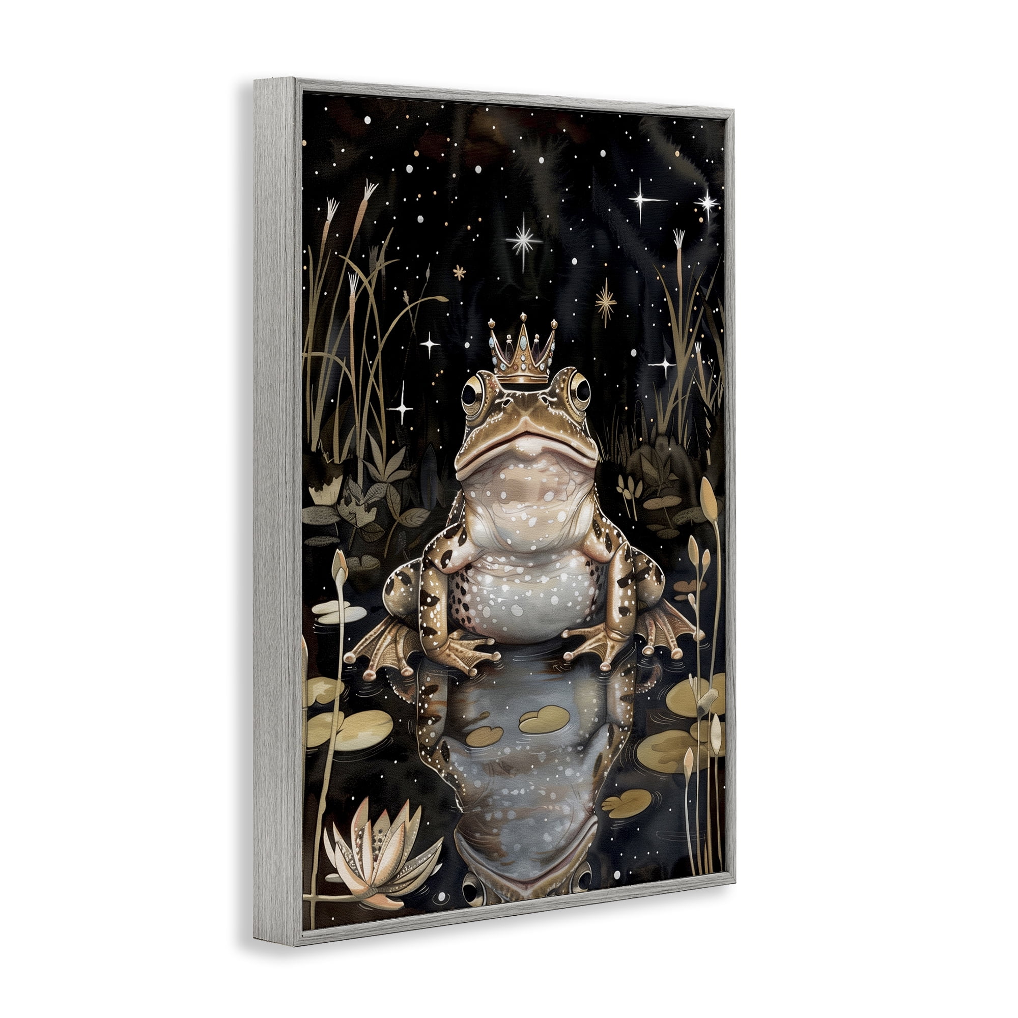 Stupell Industries Regal Toad at Night Animals & Insects Painting Gray Framed Art Print Wall Art, 16 x 24