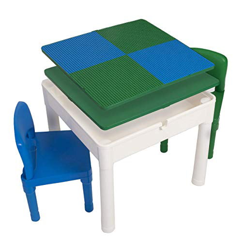 Play Platoon Kids Activity Table Set - 5 in 1 Activity Table, Water Table,  and Building Block Table with Storage - Includes 2 Chairs and 25 Ex-Large  