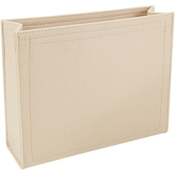 Felt Handbag Organizer Insert Felt Tote Bag Storage Insert Rectangle for Sac Plat PM Purse Organizer Bag In Bag with Zipper Pocket Handbag Shaper Liner Beige 8.4x10.6x3.1 Inch