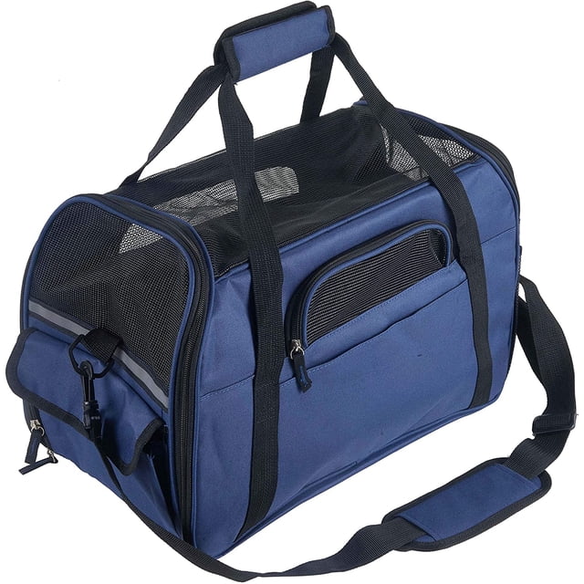 Bolsa de transporte al aire libre para gatos perros comodidad bolsa de viaje aprobada por aerolínea bolsa lateral suave para mascotas 43*23*29cm azul-azul- oso de fresa Electrónica