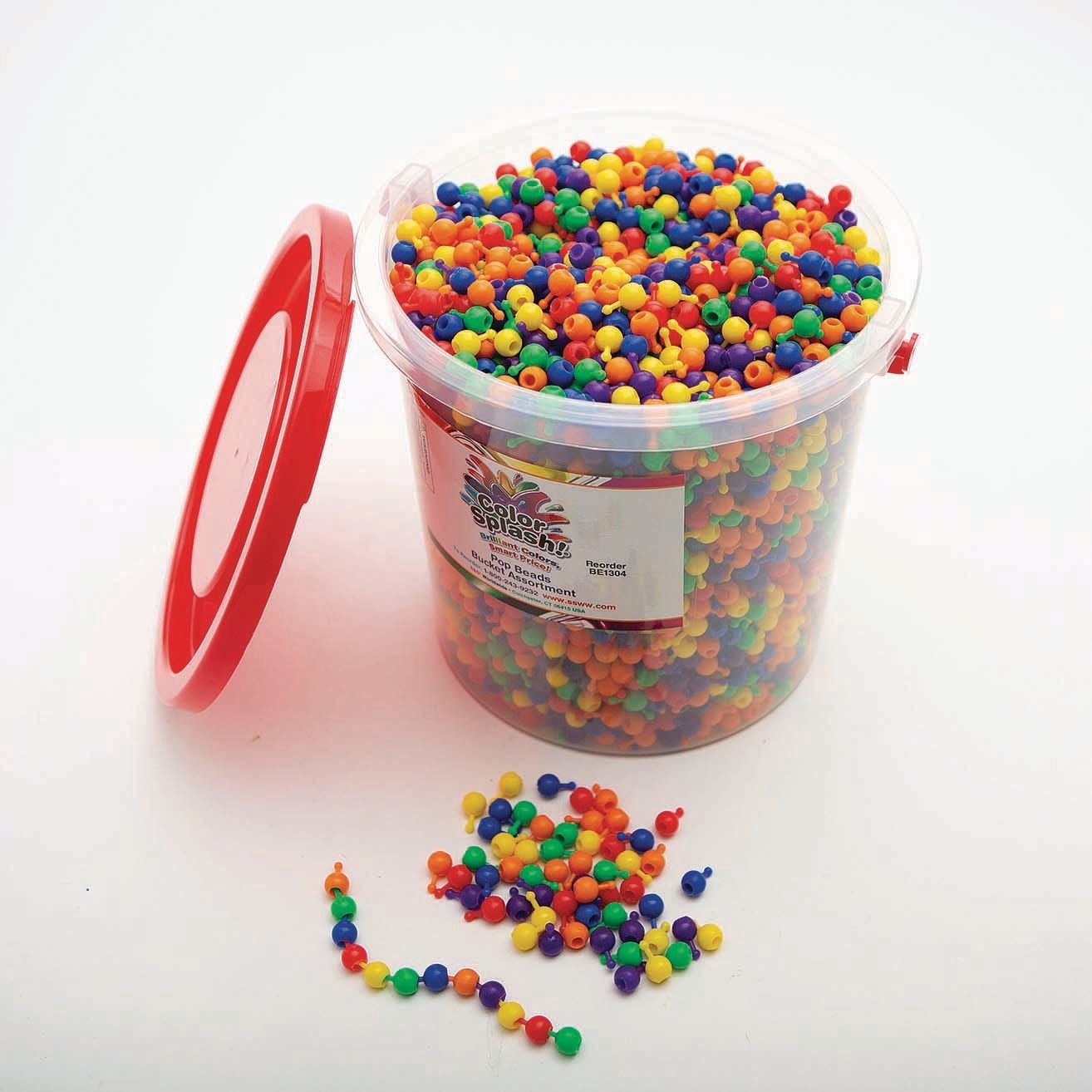 S&S Worldwide Color Splash! Pop Bead Bucket, 6 Bright Colors, For Kids, Jewelry, Camp, Recreation, Snap Together - Necklaces, Bracelets, Garlands. Reusable. w/Storage Bucket, 10mm. Approx. 5,000 Beads